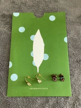 Anthropologie Gold-Tone Teardrop and Purple-Multicolor Crystal Stud Earrings